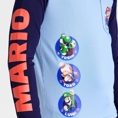 Nintendo Boys' Nintendo Super Mario Brothers Long Sleeve Rash Guard Top - Navy Blue/Blue XL — фото 2