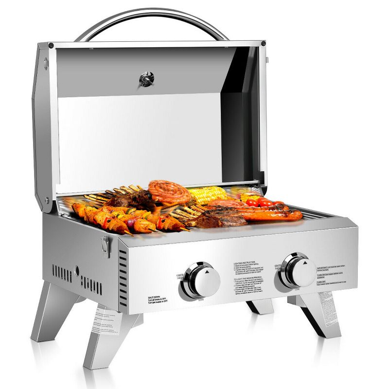 Costway 2 Burner Portable BBQ Table Top Propane Gas Grill Stainless Steel, 1 of 11