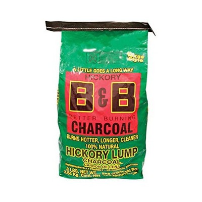 B&B Charcoal Signature Long Burning Smoking Hickory Lump Charcoal with All Natural Material for Grills and Barbecues, 8 Pounds