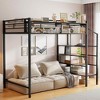 MAYEERTY Twin Size Metal Loft Bed, Upper Grid Storage Shelf Lateral Ladder, Bedroom, Black - 3 of 4