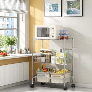 Utility Cart, 600LBS Heavy Duty 3 Tier Rolling Cart - Commercial Grade Wire Shelving, 360¡ã Casters (Kitchen/Restaurant/Office) - 1 of 4