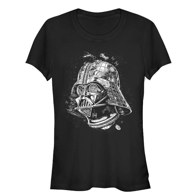 Juniors Womens Star Wars Darth Vader Death Star T-Shirt, 1 of 4