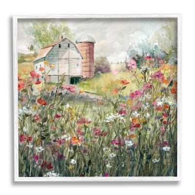 Stupell Vibrant Flower Blossoms and Barn Framed Giclee