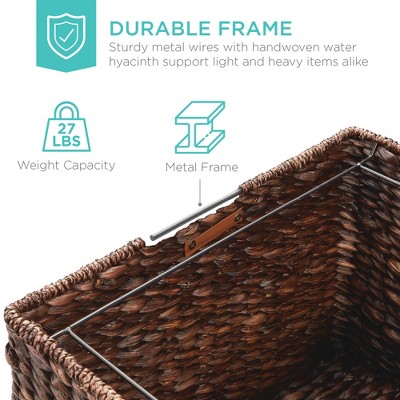 Brown Woven Water Hyacinth Mobile Filing Cabinet with Locking Wheels