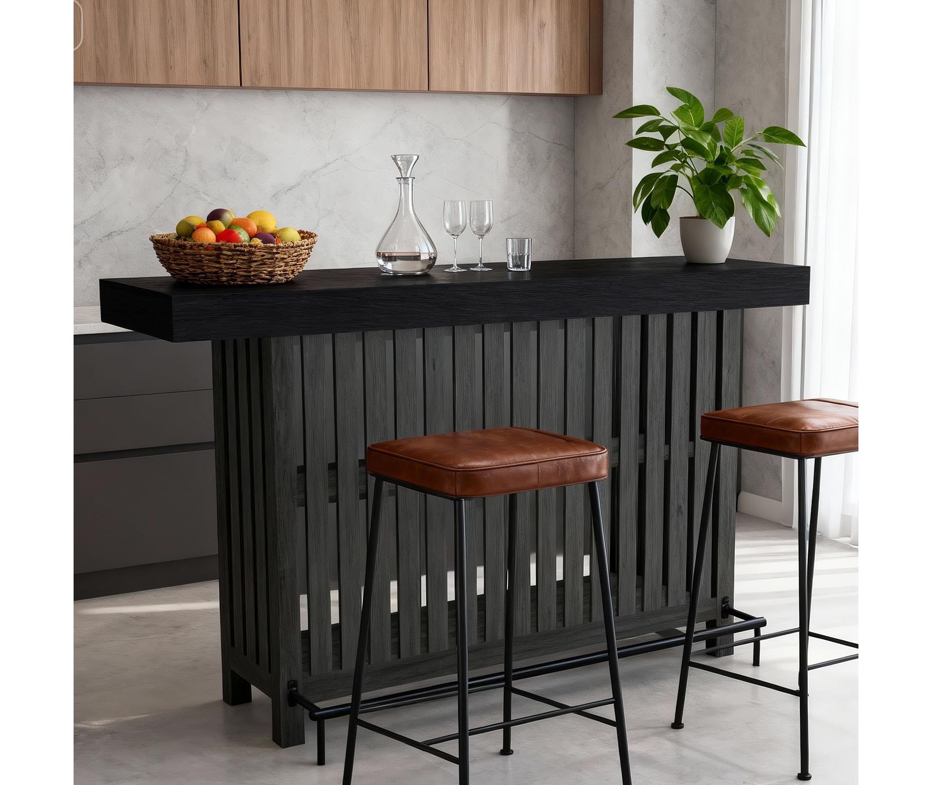 COZONY 63" Large Home Bar Unit, 2-Tier Kitchen Island Pub Table with Footrest, Modern Coffee Bar Table