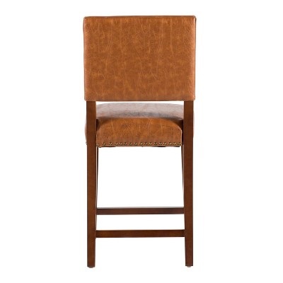 Carmel Luxe Faux Leather 24" Counter Stool with Walnut Stained Legs