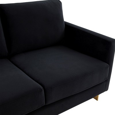 Midnight Black Velvet Loveseat with Gold Metal Frame