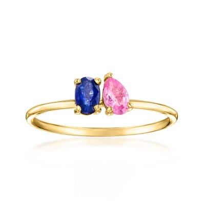 RS Pure by Ross-Simons 0.30 ct. t.w. Blue and Pink Sapphire Toi Et Moi Ring in 14kt Yellow Gold