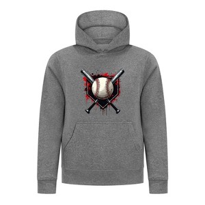 Everyday Kids Baseball Boys Pullover Hoodie – Bold Home Plate, Crossed Bat & Baseball Sweatshirt - 1 of 4