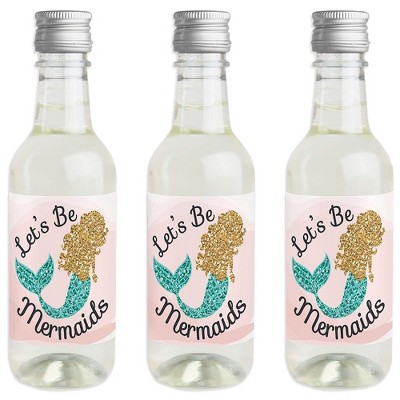 Big Dot of Happiness Let's Be Mermaids - Mini Wine and Champagne Bottle Label Stickers - Baby Shower or Birthday Party Favor Gift - Set of 16