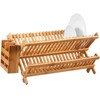 LunaLulinlk Bamboo Dish Drying Rack with Utensil Holder,Collapsible Wooden Dish Drainer Rack,2-Tier Large Folding Drying Holder - 2 of 4