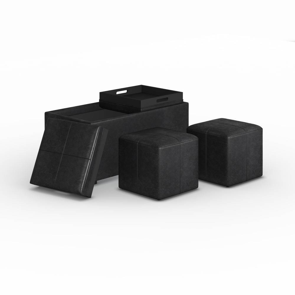 Photos - Pouffe / Bench 5pc Franklin Storage Ottoman and benches Distressed Black - WyndenHall