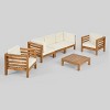 Oana 6pc Acacia Wood Sofa Chat Set Teak/Beige: Modular Outdoor Furniture with Plush Cushions - Christopher Knight Home - 2 of 4