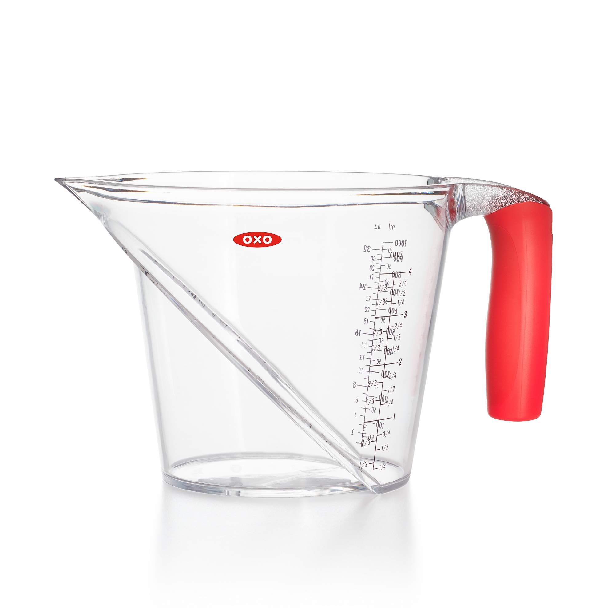 OXO 4 Cup Angled Measuring Cup: Large Liquid Plastic, Dishwasher-Safe, Clear, Lifetime Warranty