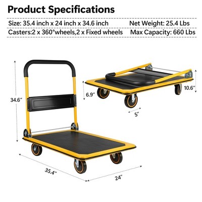 Platform Truck Dolly Large Foldable Moving Cart for Easy Mobile Storage, 360 Degree Swivel Wheels 660 lbs Weight Capacity,yellow