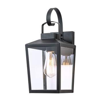 C Cattleya Matte Black Outdoor Hardwired Wall Lantern Sconce with Clear Tempered Glass Shade