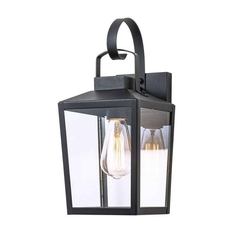 C Cattleya Matte Black Outdoor Hardwired Wall Lantern Sconce with Clear Tempered Glass Shade, 1 of 9