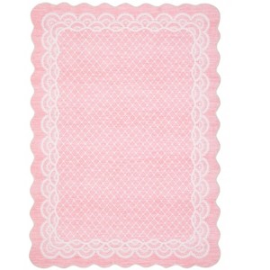 5'x7' Washable Scalloped Living Room Rugs, Plaid Floral Soft Non Slip Bedroom Carpet, Large Low Pile Dining Room Rugs, Pink - 1 of 4
