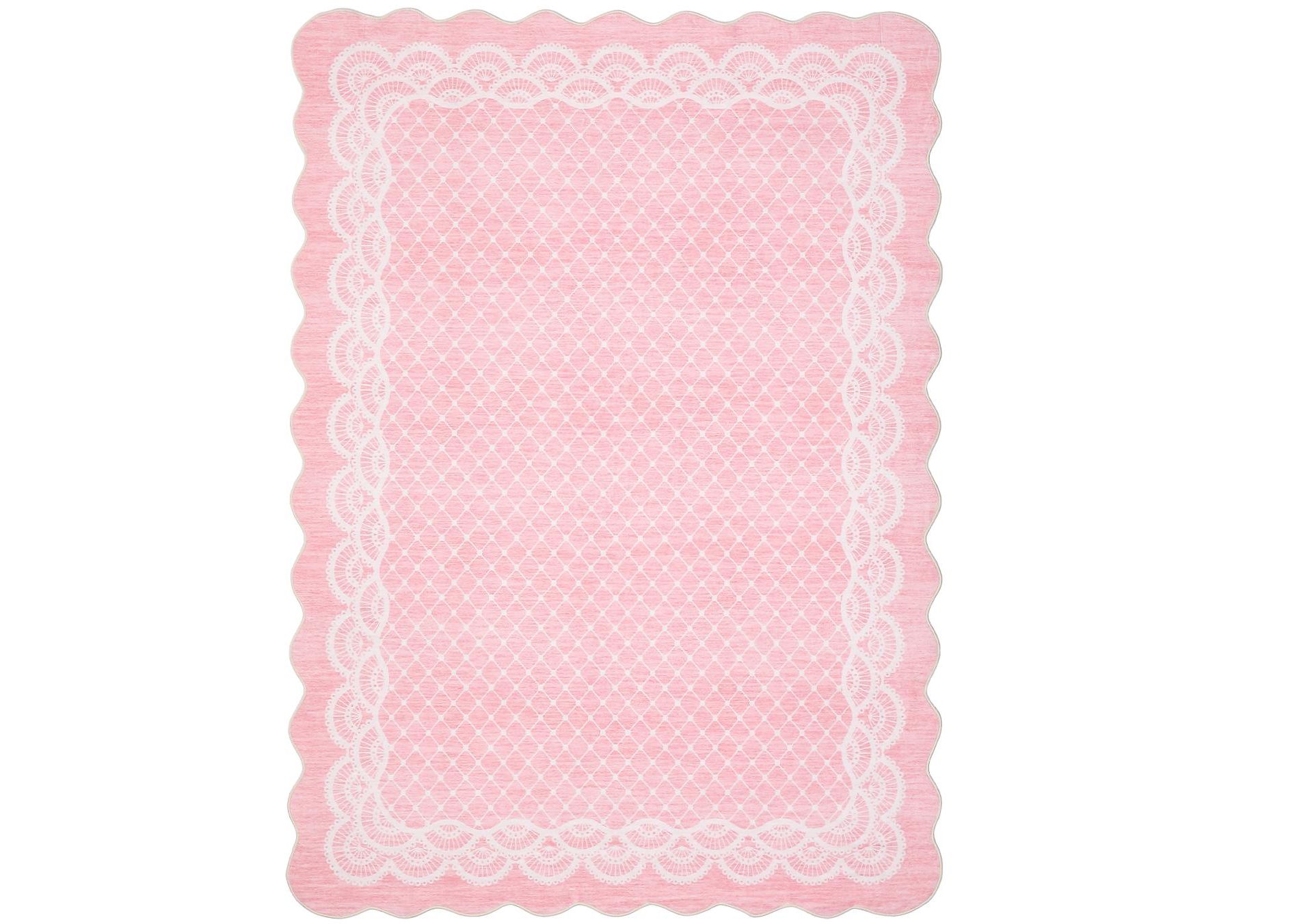 5'x7' Washable Scalloped Living Room Rugs, Plaid Floral Soft Non Slip Bedroom Carpet, Large Low Pile Dining Room Rugs, Pink