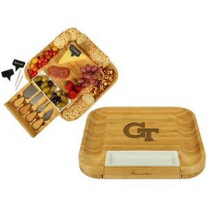 NCAA Georgia Tech Yellow Jackets Bamboo Cheese/Charcuterie Board with knife set, dish & cheese Markers - 1 of 4