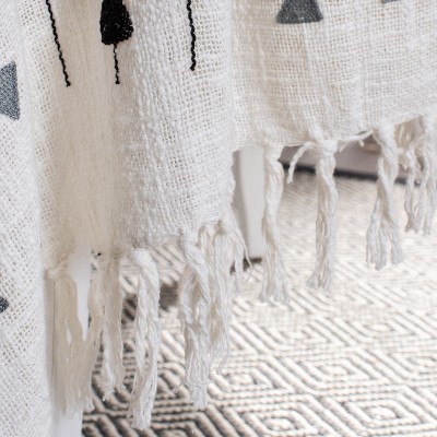 Contemporary King-Sized Grey and White Cotton Knitted Throw