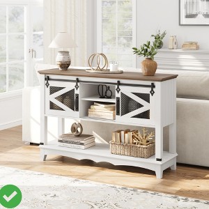 Console table with storage - Brown& White entryway table, Solid Wood Cabinet TopIron Grid Cabinet Door 2-Drawer Cabinet - 1 of 4
