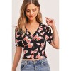 Slickblue Women's Butterfly Print, Smocked Back Waist, Crop Top, V-Neck Style, Chili Pepper, S - 2 of 4