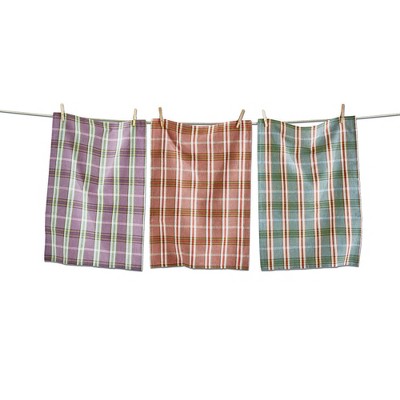 tagltd Sierra Purple Orange and Green Plaid 100% Cotton Fall Dishtowels, Set Of 3