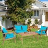 Tangkula 8PCS Patio Conversation Set Wood Frame Furniture Set w/ Turquoise & Black Cushions - 3 of 4