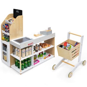 Costway Grocery Store Playset Pretend Play Supermarket Shopping Set with Shopping Cart - 1 of 4