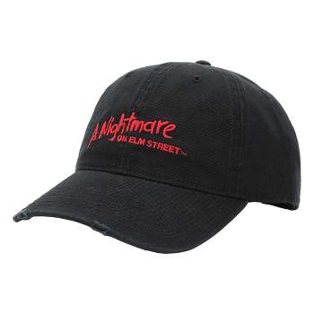 A Nightmare On Elm Street Logo Men's Black Distressed Dad Hat