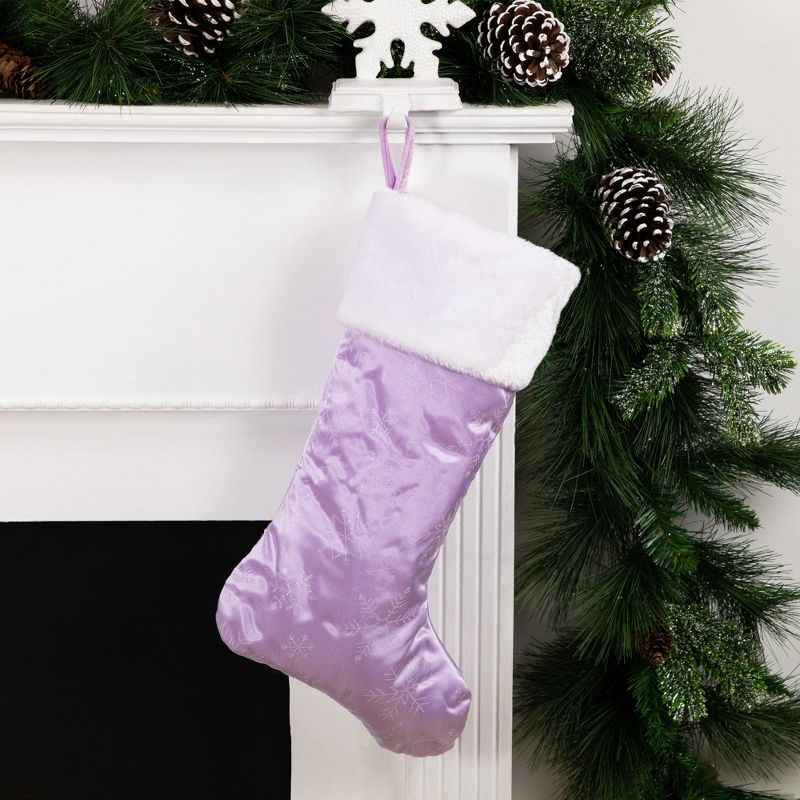 Northlight 20" Purple and White Glittered Snowflake Christmas Stocking with Cuff, 2 of 7