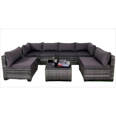 Nertpow Deluxe 7-Piece Outdoor Patio Furniture Set: Versatile Patio Set for Backyard, Lawn & Poolside Settings, Grey Rattan Grey Cushion