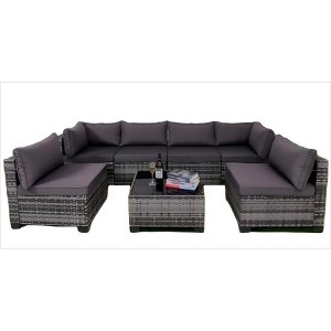 Nertpow Deluxe 7-Piece Outdoor Patio Furniture Set: Versatile Patio Set for Backyard, Lawn & Poolside Settings, Grey Rattan Grey Cushion - 1 of 4