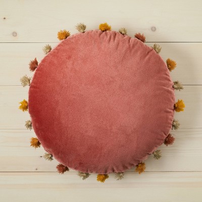 Oversized Velvet Round Floor Throw Pillow with Tassels Dark Rose - Opalhouse™ designed with Jungalow™