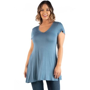 24seven Comfort Apparel Womens Short Sleeve Plus Size V Neck Tunic T Shirt Top - 1 of 4