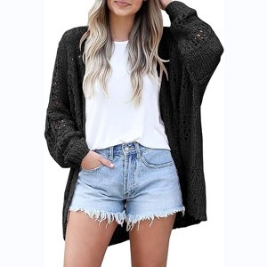 Womens Long Sleeve Knit Cardigan Casual Oversized Drop Shoulder Open Front Sweater - 1 of 1