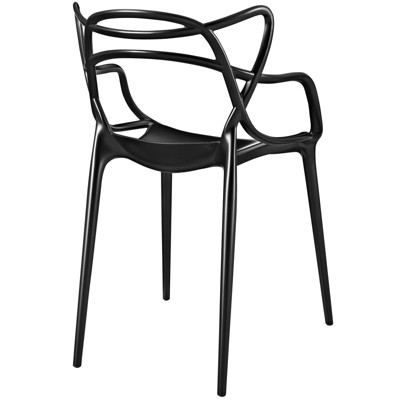 Entangled Modern Black Plastic Armchair with Foot Caps