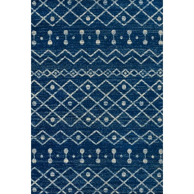 Navy and Cream Synthetic Rectangular 8' x 10' Area Rug