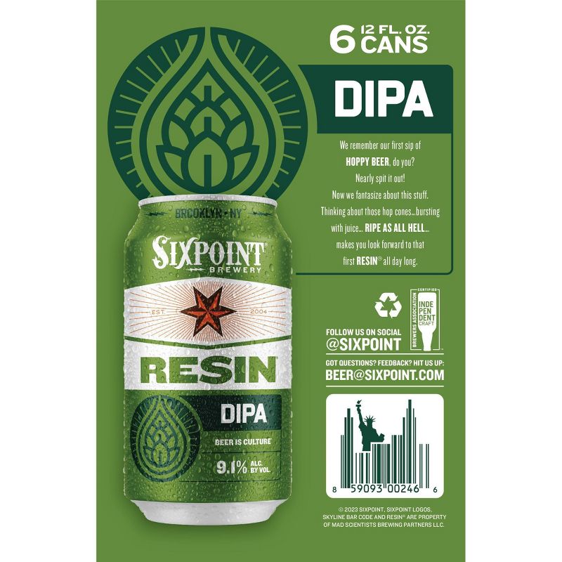 Sixpoint Resin Imperial IPA Beer - 6pk/12 fl oz Cans, 3 of 4