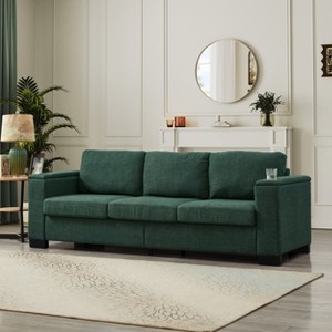 GDFStudio Aurelia 93.7" 3-Seater Modern Rubberwood Upholstered Storage Sofa with Cushions and Cup Holder - 1 of 4