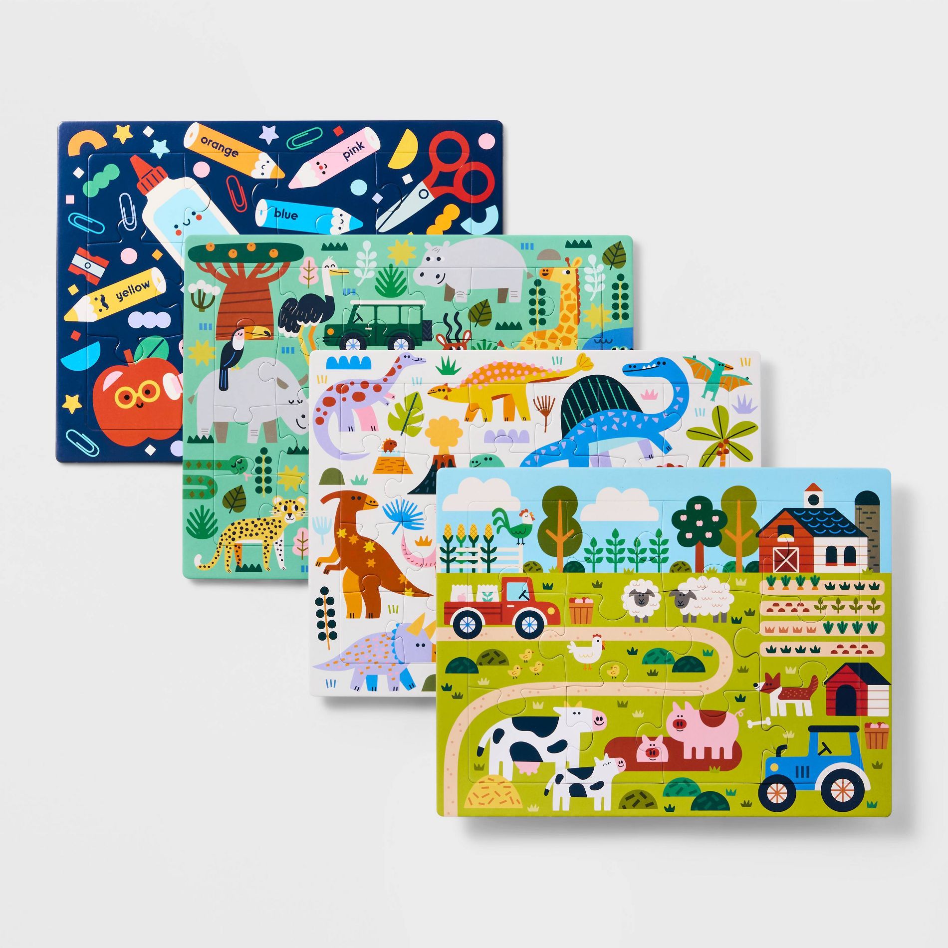 4pk Tray Puzzles - Gigglescape™: Kids Animal Puzzle Sets, Ages 3+, 12 & 24 Pieces