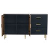 Modern Wood Buffet Sideboard Table with Marble Sticker Tabletop and Tempered Glass Doors with Gold Metal Legs & Handles (Navy Blue) - 4 of 4