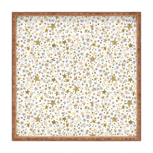 Ninola Design Winter stars holiday gold Square Bamboo Tray - Deny Designs - image 1 of 3