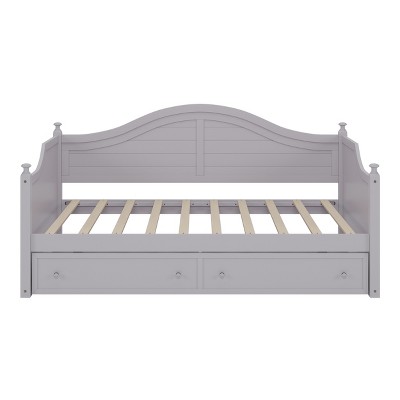 VYNXARIA Gray Twin Size Wood Daybed with 2 Storage Drawers and Handrail - Ideal Wooden Sofa Bed for Living Room and Bedroom