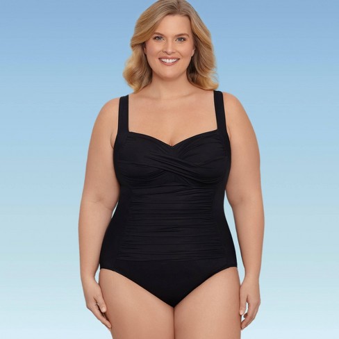 Women S Plus Size Slimming Control Ruched Front One Piece Swimsuit Dreamsuit By Miracle Brands Target