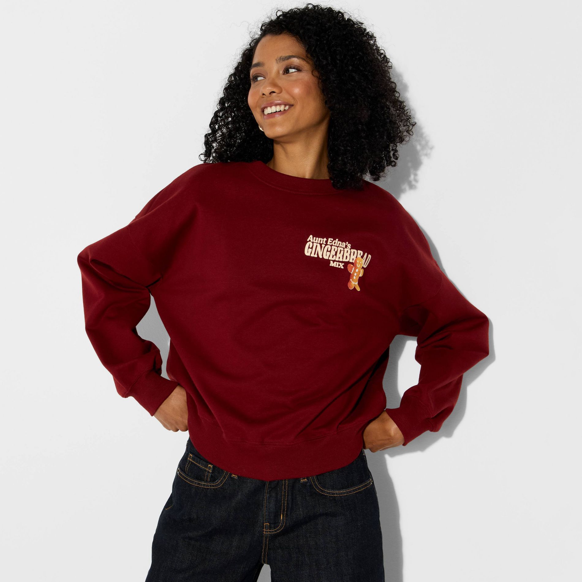 Women's Gingerbread Fleece Graphic Sweatshirt - Burgundy