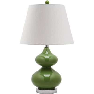 Eva Fern Green Double Gourd Glass Table Lamp Set with Cotton Shade