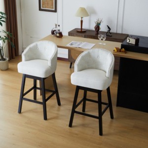 360° Swivel Bar Stools Set of 2,Upholstered Backrest Counter Height Bar Stools,Armless Kitchen Chairs With Wood Legs Footrest-Cuddlewood - 1 of 4