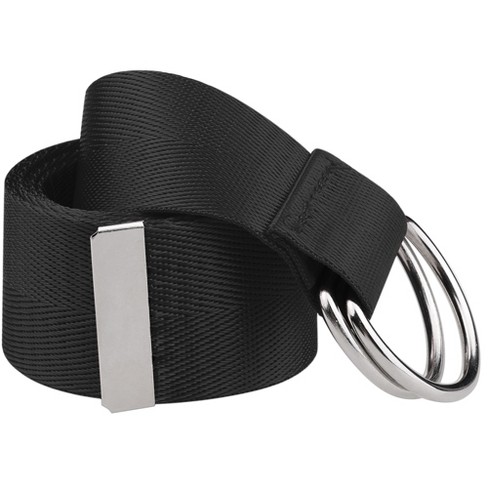 Elerevyo Women s Double D ring Buckle Belt Canvas Solid Color Adjustable Waist Belts Black Target